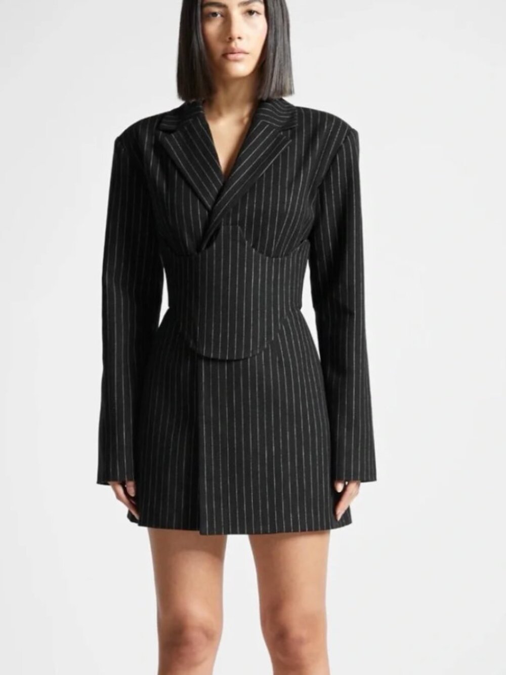 Maniere De Voir Black Pinstripe Blazer Dress